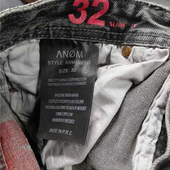 Anom Denim Hate Me Slim Fit Jeans Mens 32 Gray Wash Distressed Button Fly Street - Picture 5 of 10